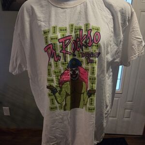 White Graphic Tee with Pink and Green Design
